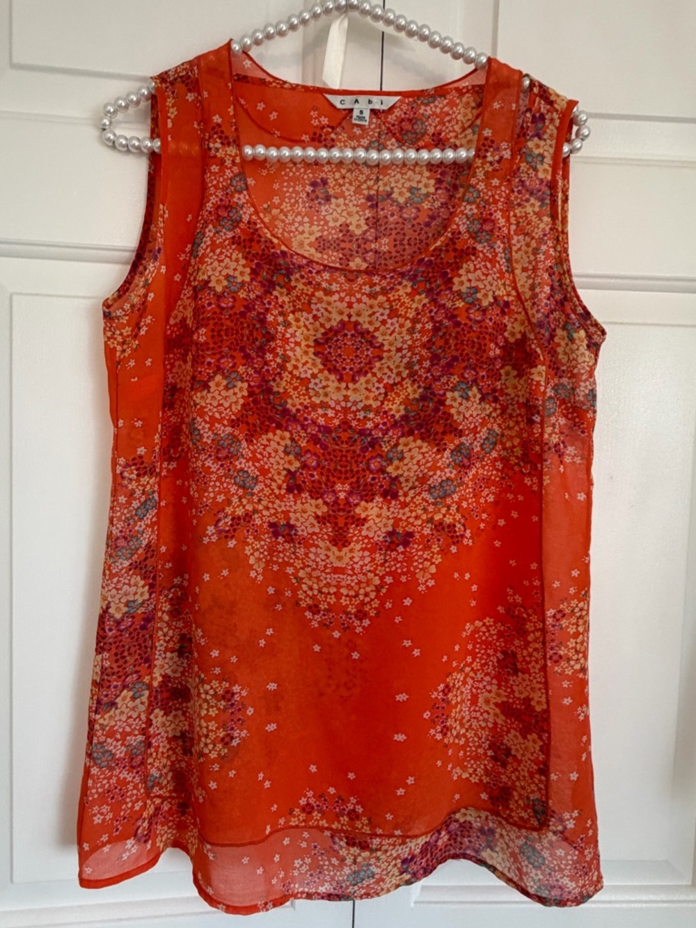 CAbi Orange Floral Sleeveless Chiffon Camisole